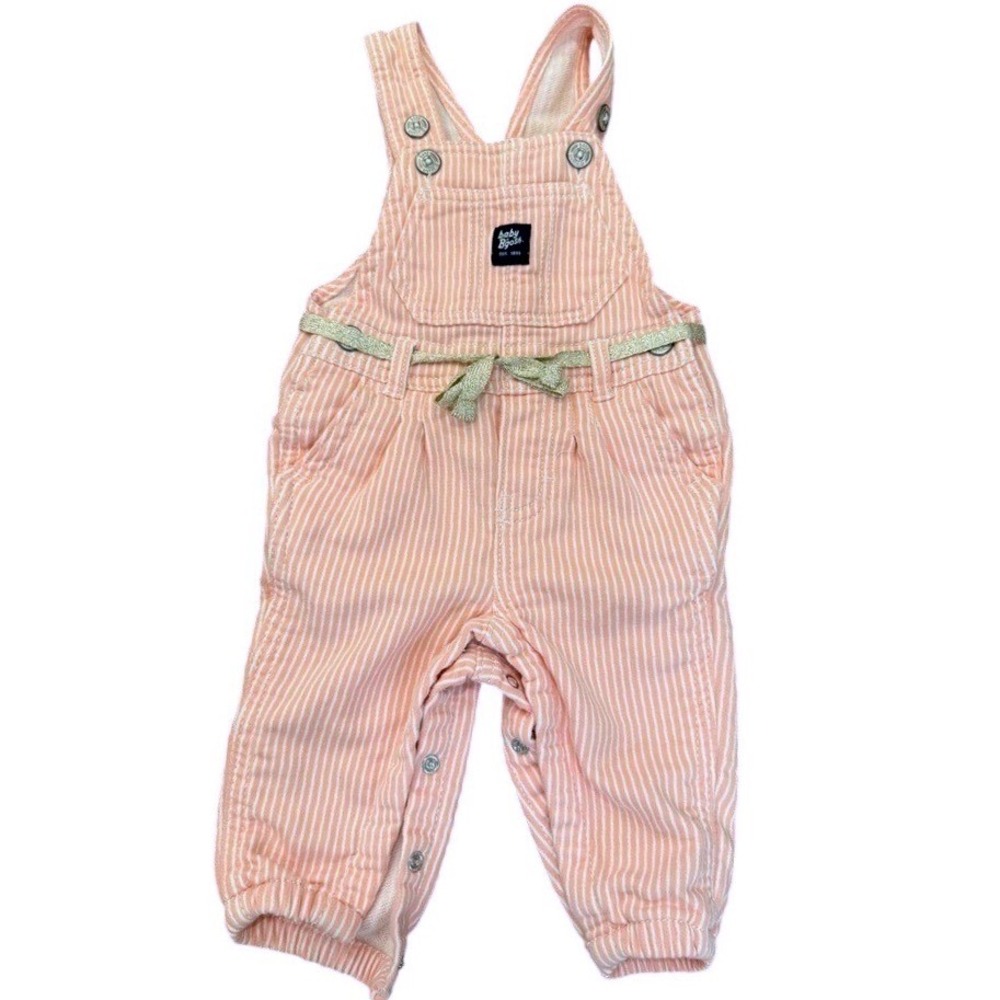 Baby Bgosh Pink White Stripe Overalls Glitter Belt - 6 months